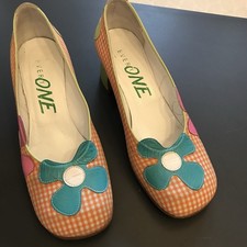 Flower Pumps bunt, Vintage, Every One, Leder/Stoff, Gr. 38