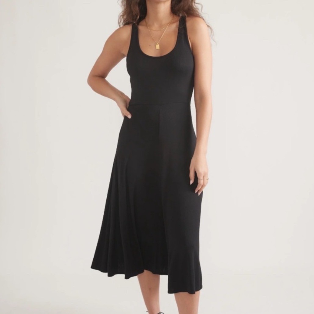 Marine Layer Lexi Ribbed Knit Fit Flare Midi Dress Black Womens Large Minimalist