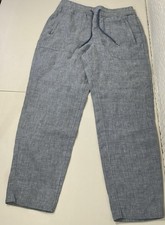 Athleta Women  s Linen Drawstring Pants Blue Elastic Waist Size 6 Casual