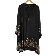 Poeme by Citron Butterfly Floral Kimono Jacket Black Sheer Silk Blend 3X Artsy