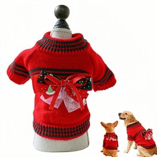 Pet Christmas Sweater for Dog  Cat - Knit Clothes  M, Bow-Red