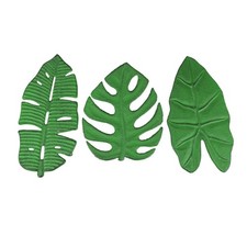 Set of 3 Aged Green Cast Iron Tropical Leaf Kitchen Trivets Wall Hangings