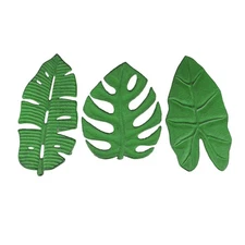 Set of 3 Aged Green Cast Iron Tropical Leaf Kitchen Trivets Wall Hangings