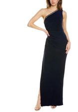 NEW! Adrianna Papell EMBELLISHED One Shoulder Jersey Gown Dress Navy Blue SZ 2