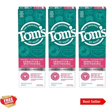 Sensitive + Whitening Fluoride Free Toothpaste,Soothing Mint 4.0 oz 3-Pack