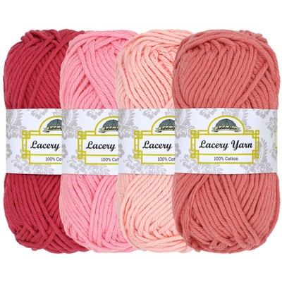 JubileeYarn Lacery Yarn - 100g/Skein Chunky Cotton - Shades of Pink - 4 Skeins