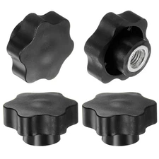 4pcs Star Knobs M12 Thread 48mm Head Non-Through Hole Clamping Handles Black