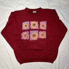Vintage 1995 Maze Sunflowers Graphic Red Crewneck Sweater - Size M - Canada