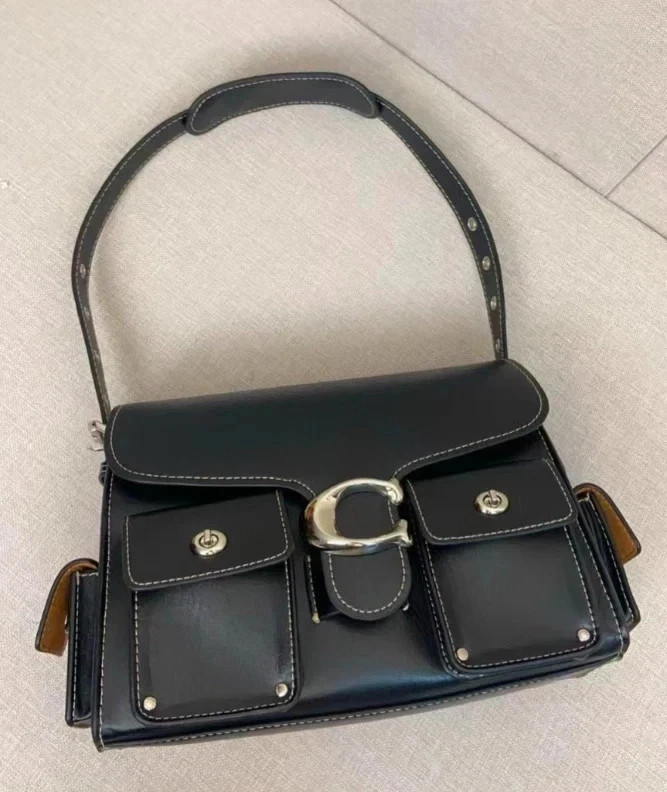 Coach Leather Cargo Turnlock Soft Tabby Shoulder Bag Black CU124 NWT