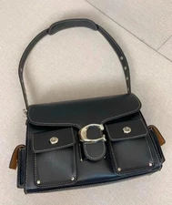 Coach Leather Cargo Turnlock Soft Tabby Shoulder Bag Black CU124 NWT