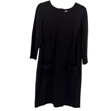 J Jill Ponte Knit Black 3/4 Sleeve Pocket Dress  Size S
