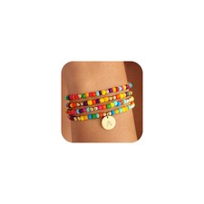 Bracelets Gifts for Women Girls - Colorful Boho Beaded Initial Bracelet Trendy C