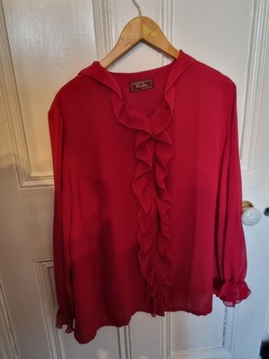 Vintage Crealine De Daxon Red Chiffon Frill Blouse In Size 22 - NEW