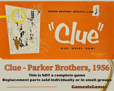 Piezas de juego de mesa: CLUE, Parker Brothers, 1956, piezas de repuesto