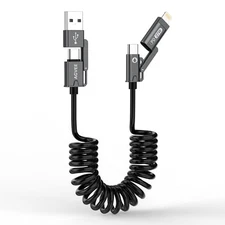 3FT 4-in-1 Coiled Multi USB C Charging Cable