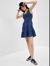 GAP Cotton Denim Tiered Mini Dress Chambray Women's Size XL
