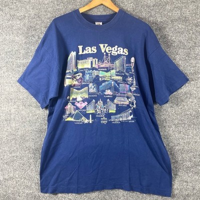 VTG Fruit of the Loom T Shirt Mens XXL Fits XL Blue Las Vegas 90s Single Stitch