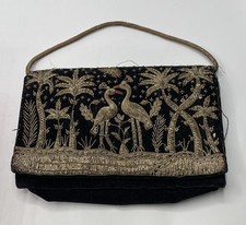 VINTAGE ZARDOZI Women s Black Velvet Clutch/Evening Bag Embroidered Handmade