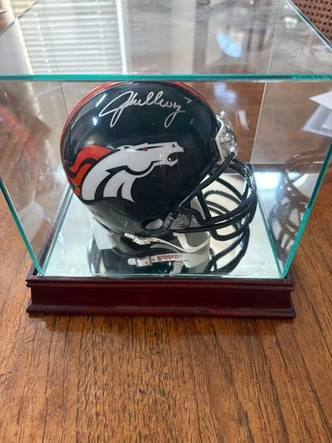 John Elway Autographed Riddell Mini Helmet in Display Case