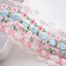 5.5 Yard 5 Types Colorful Floral Lace Trim Set 1.1 Yard per Strip for Tiny