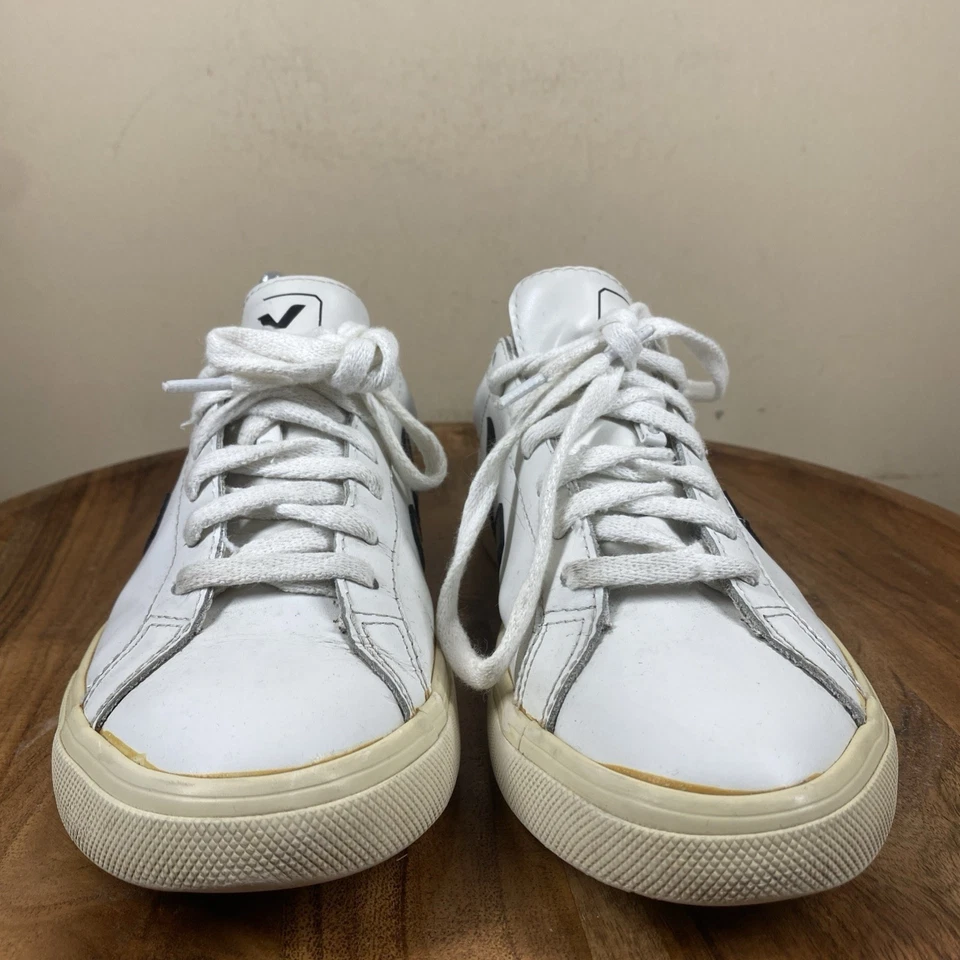 Veja Esplar Mujer Blanco Y Negro Talla 6 Parte Superior Baja Cuero Zapatos Tenis Foto 3 de 4