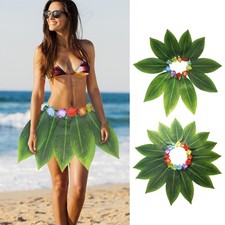 Leaf Skirt Hawaiian Green Leaf Grass Skirt Soft Cloth Elastic Leaf Hula Skirt