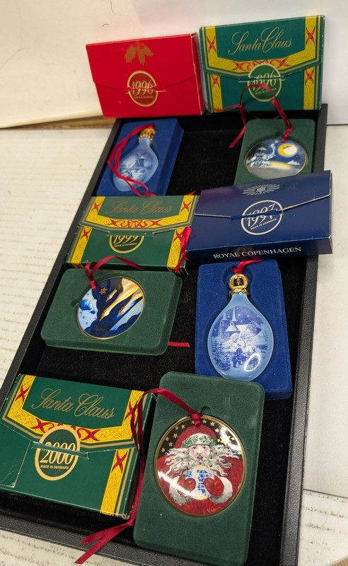 5 Ornaments Made In Denmark Santa Claus -1996-1999 & 2000 Royal Copenhagen Boxed