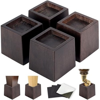 3 Inch Height Heavy Duty Wood Bed Risers   4 4 Pack-3in Height-walnut Color