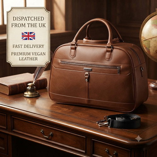 Premium BROWN Travel Duffel Weekender Bag cabin Carry on Overnight Leather GYM
