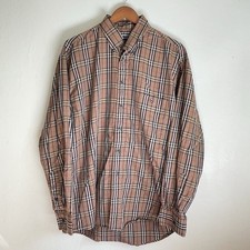 Vintage Burberry London Plaid Nova Check Cotton Button Up Shirt USA Made Mens XL