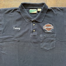Vintage Mens XL Black Harley Davidson Dealer Staff Employee Tommy Polo Shirt