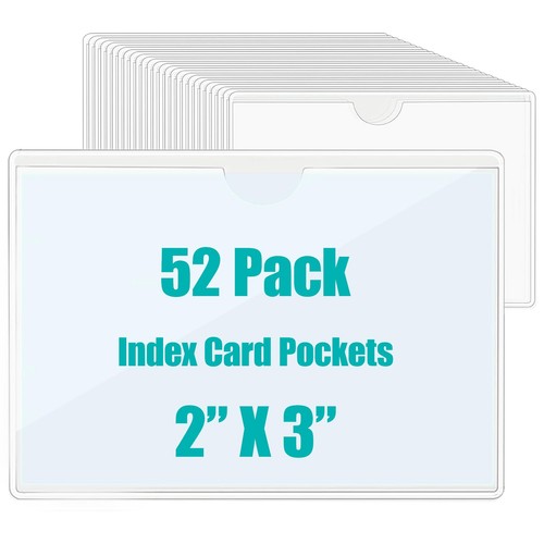 52 Stück Karteikarten Halter 2x3 Zoll, Etiketten für Aufbewahrungsbehälter Klar Kunststoff Adh... - Bild 1 von 7