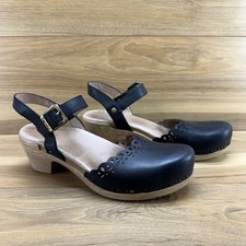 DANSKO Marta Mary Janes Womens 10 EU 40 Black Leather Scalloped Comfort Clogs