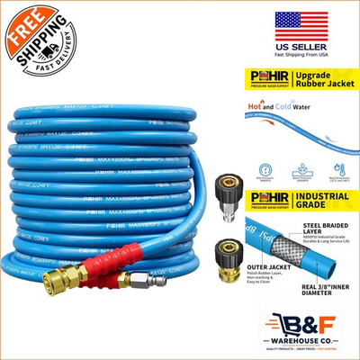 #ad Heavy Duty 50FT Pressure Washer Hose Kink Resistant 16000 PSI Burst Strength $120.14