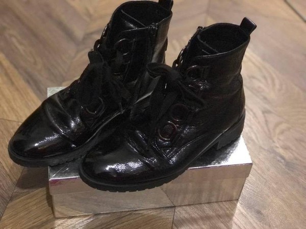 Women Gabor Boots Black Patent Leather 38.5