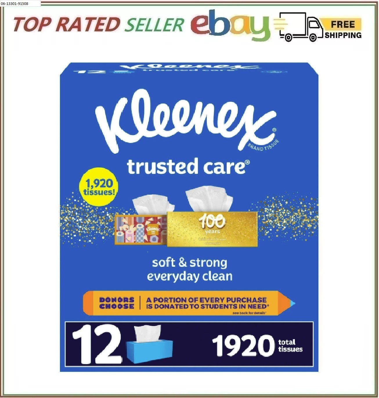 Kleenex Trusted Care 2-ply Facial Tissues, Flat Boxes 160 tissues/box, 12 boxes