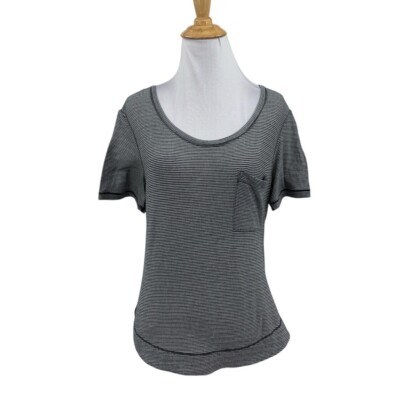 Lululemon T Shirt Womens 6/8 Multi Stripe Calm Short Sleeve Pleated High Back