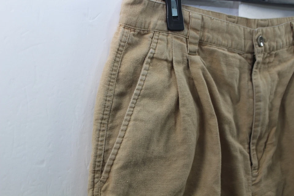 Preswick & Moore Pleated Front Linen Khaki Chino Shorts Mens Size 34 Knee Length - Image 4 of 4