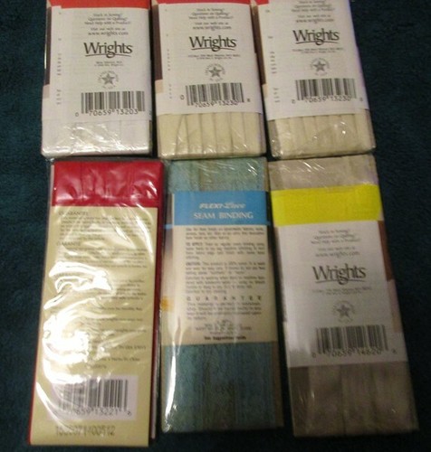 Lot of (6) vintage 1980's Wrights BIAS TAPE packages total assorted colors NEW - Picture 2 of 6