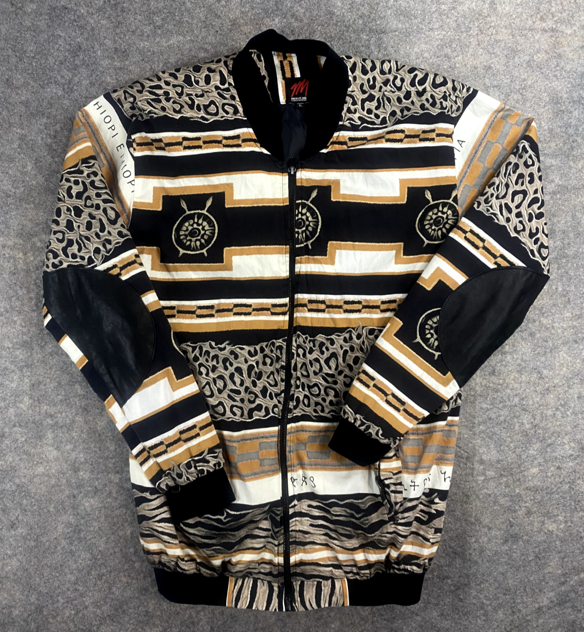 Ethiopian Meklit Black Bomber Jacket for Men XL Full Zip Stylish Aesthetic