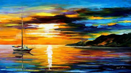 Leonid Afremov ROMANTIC SAILING WITH SUN Painting Canvas Wall Art Picture Print - Afbeelding 1 van 3