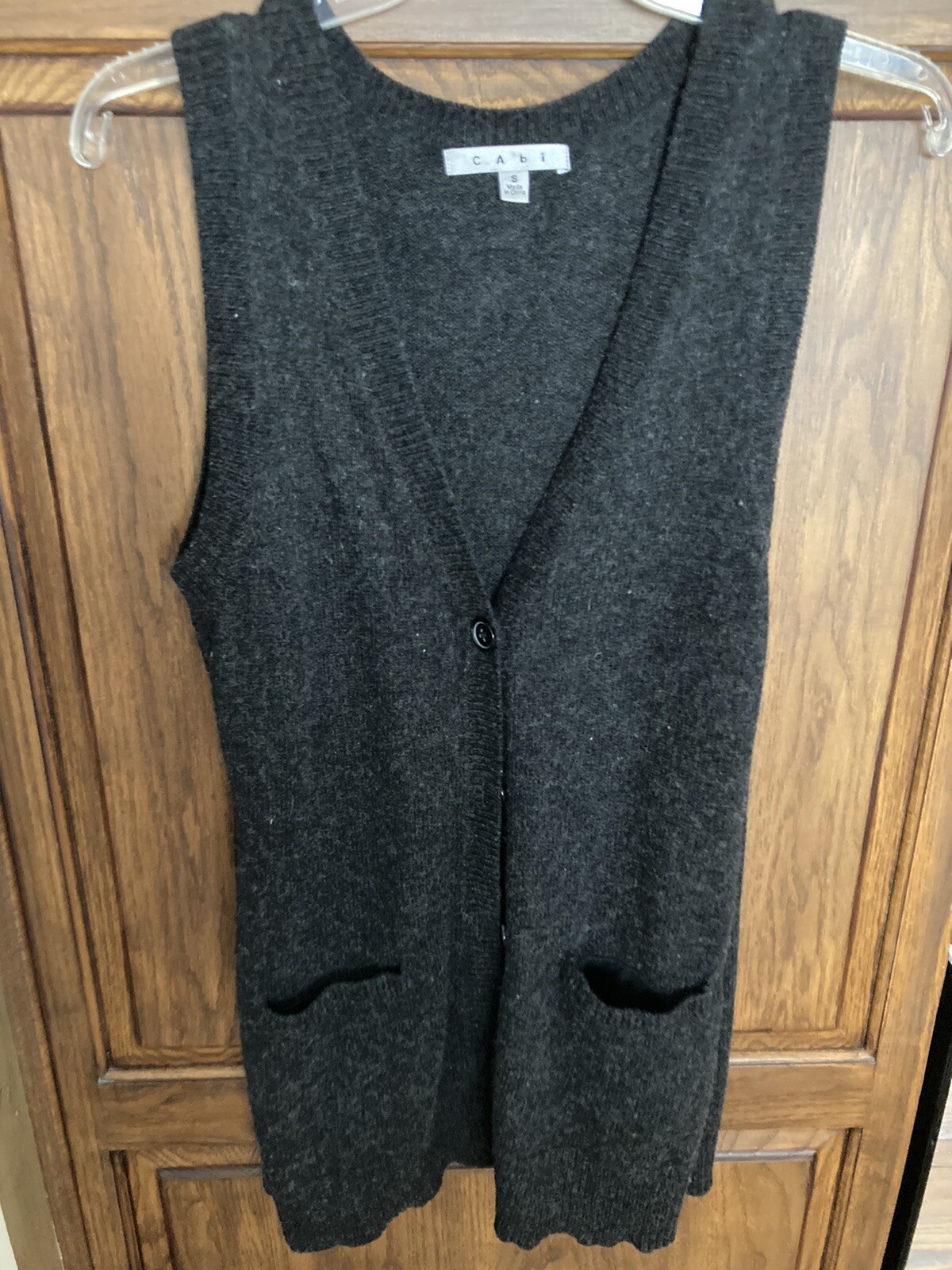 CAbi Wool Blend Button Front Sweater Vest Style # 152 Charcoal Size Small