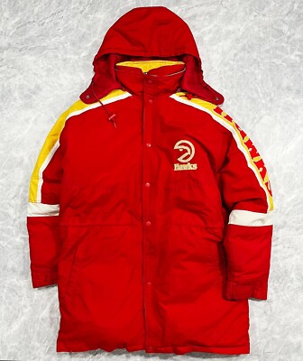 VTG 90s NBA ATLANTA HAWKS STARTER DUCK DOWN JACKET HOODIE COAT