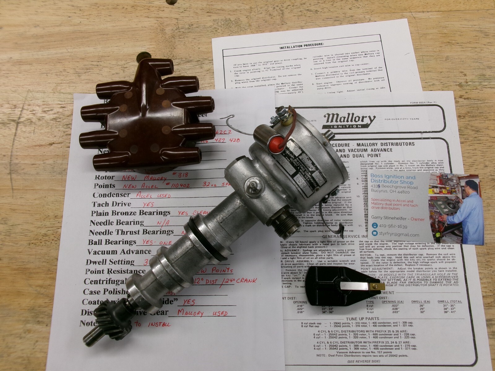 Mallory Tach Drive Distributor Ford FE 390 427 428 NEW Points Flat Cap