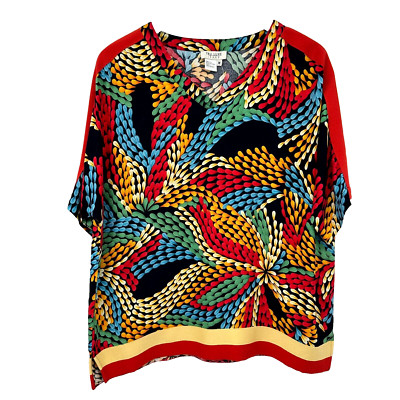 Tru Luxe Jeans Top Shirt Medium Popover Boxy Rainbow Confetti Festival Artsy