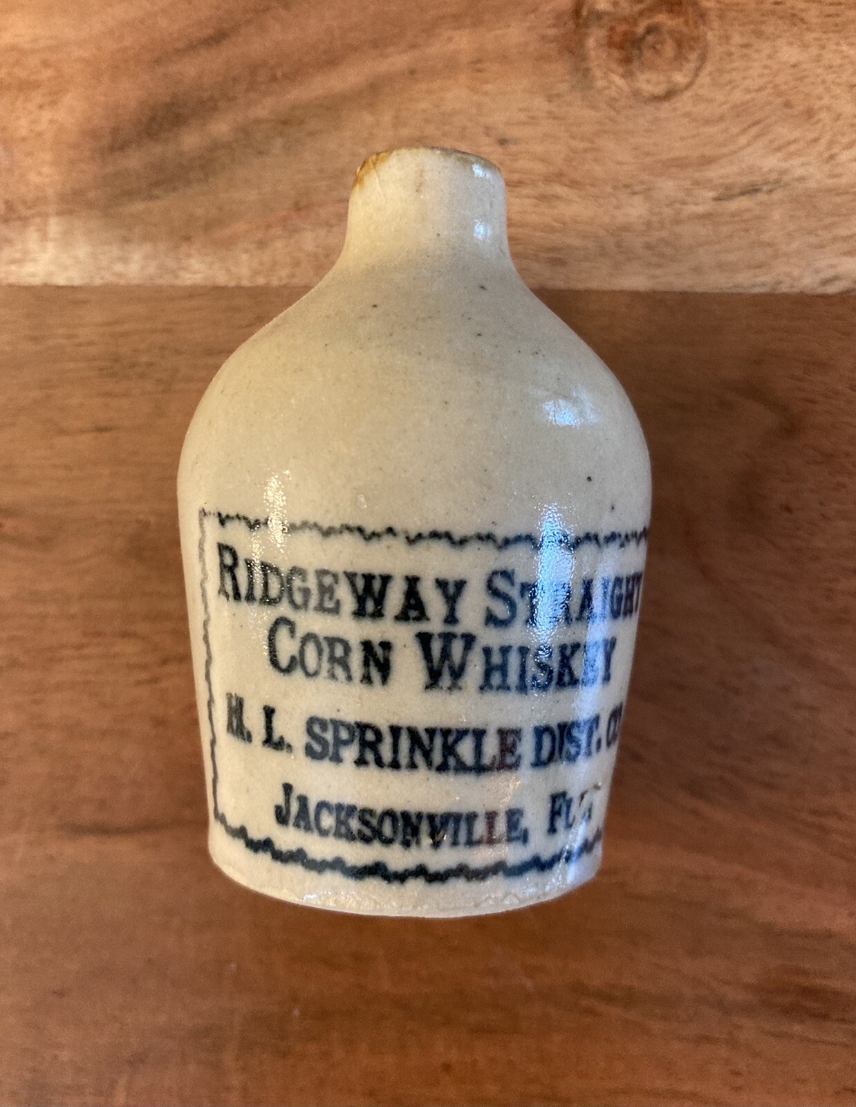 Ridgeway Straight Corn Whiskey Mini Jug Antique Pottery Jacksonville