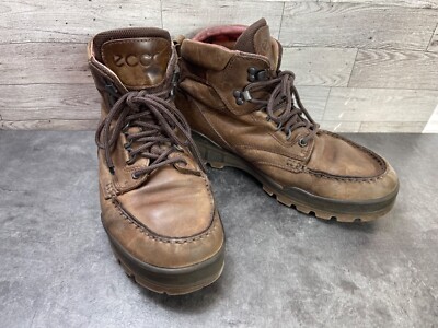 Ecco Track 25 Hiking Trail Boots Men 10M GTX GoreTex Shoes Brown Leather Moc Toe