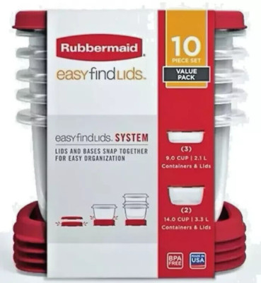 10-Piece Set Rubbermaid Easy Find Lids Food Storage Containers, 9 & 14 cup Size
