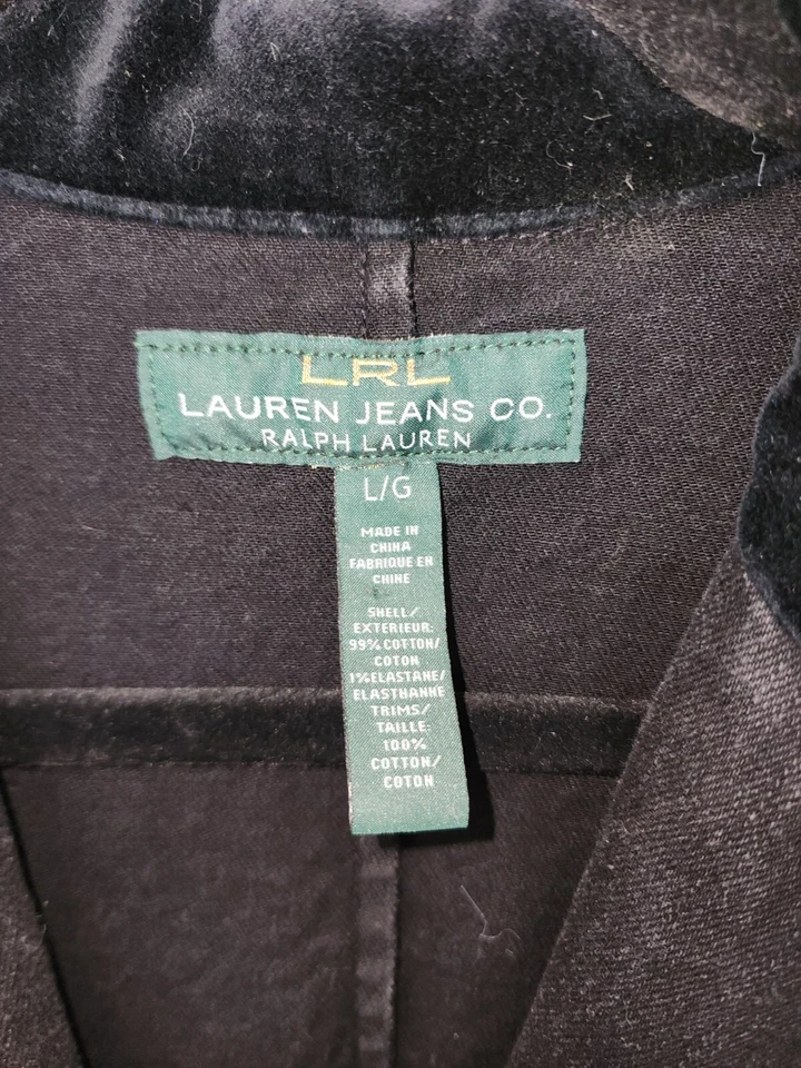 LAUREN Ralph Lauren | Velour Black Denim Blazer Jacket | Size: Large - Image 4 of 4