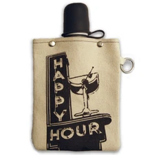 Happy Hour Canvas Liquor Canteen 8 oz Flask Foldable STEALTH TOTE  ABLE Concerts
